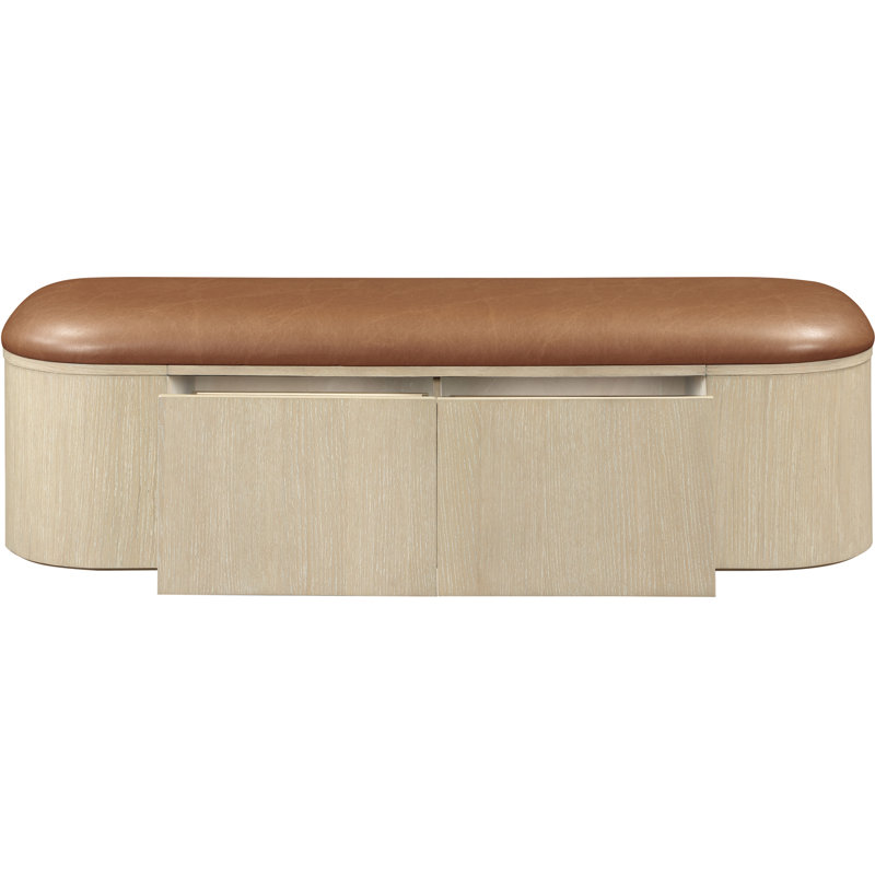 Banc de rangement en cuir Velden, Cognac, Naturel