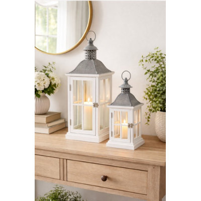 Elise White Lantern Set Candle Holder (set Of 2)