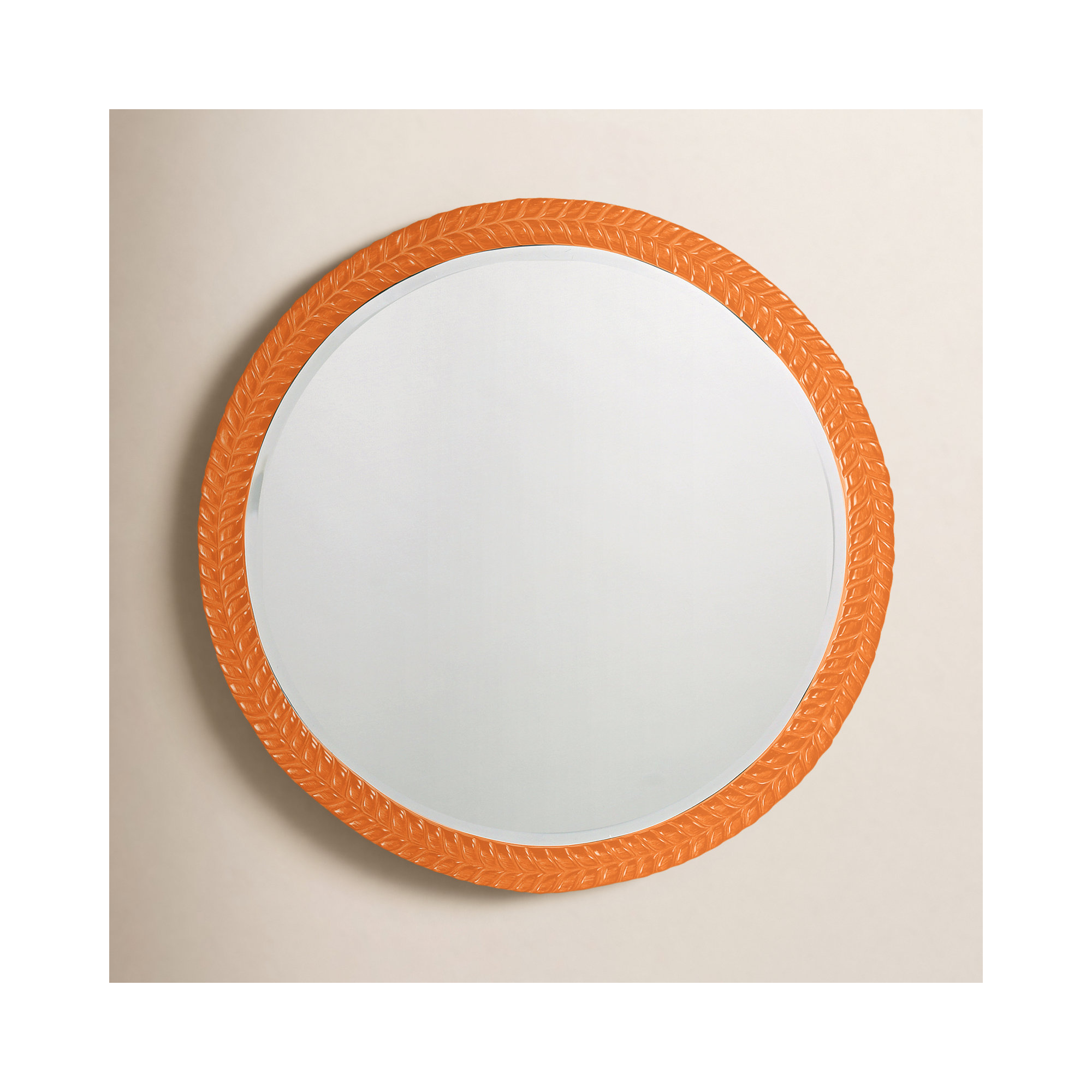 Fideline Wood Round Wall Mirror, Orange