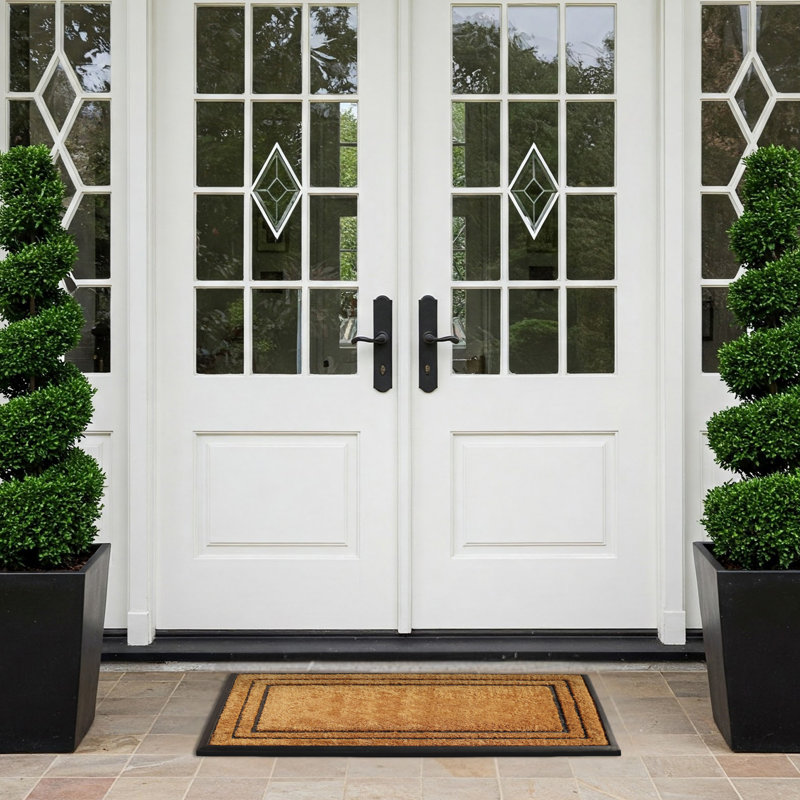 Heavy-Duty Natural Coir & Rubber Door Mat with Plain Border — Thick, Dirt-Trapping, Non-Slip Outdoor Entry Mat, 24" W x 39" L