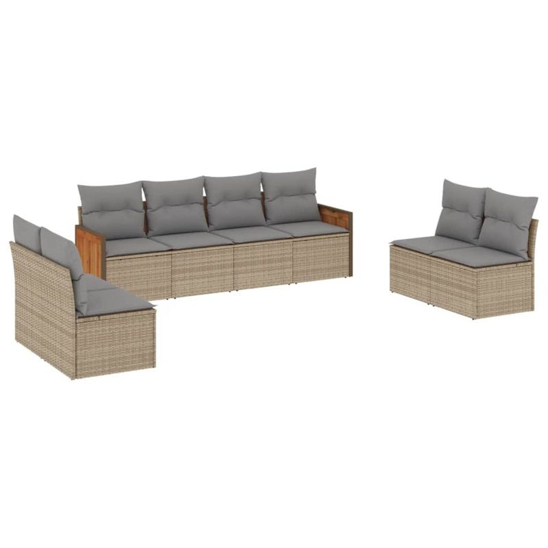  Ensemble de canapé de jardin modulaire en rotin PE beige 8 pièces