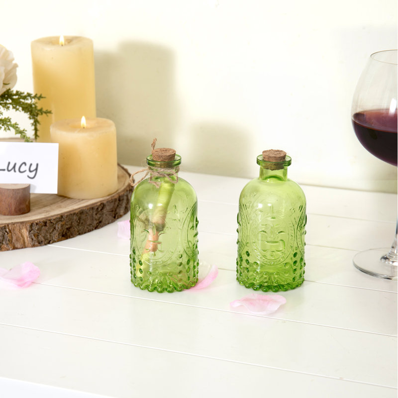 Ensemble de bouteilles de diffuseur de roseaux en verre rétro vert