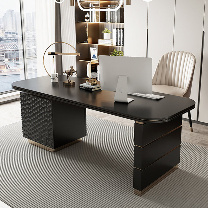 Bureau rectangulaire en bois massif noir, Retour à droite, H 30,71 po x l 55,12 po x P 23,62 po