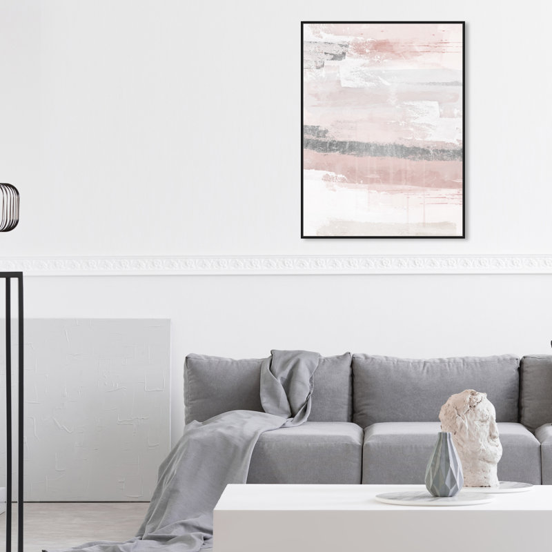 Éléments sophistiqués rosés - peinture, H 36 po x l 30 po, Toile avec cadre noir