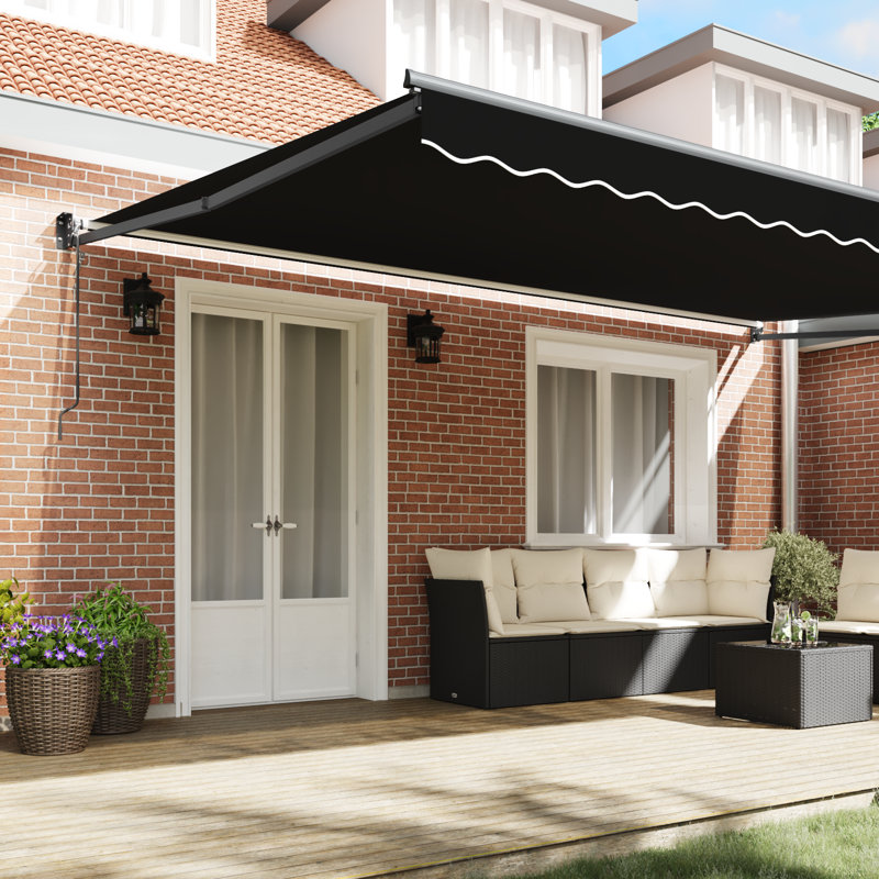 Ebern Designs Retractable Patio Awning, 500 cm W x 300 cm D, Anthracite