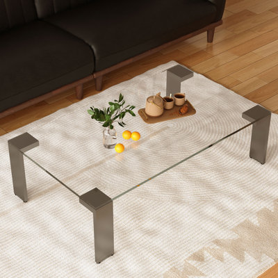 Table basse de 47,2 pouces en verre trempé blanc avec pieds en acier inoxydable brossé pour le salon