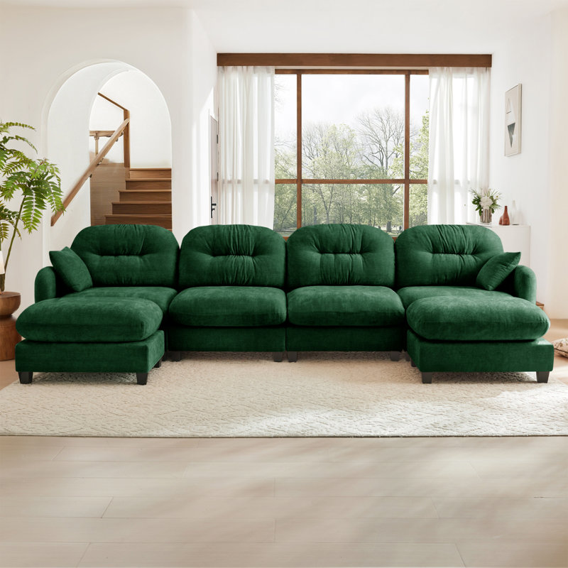 Canapé modulaire modulaire en forme de U avec repose-pieds, dossier moelleux en chenille douce, dossier ergonomique en mousse haute densité, accoudoirs élégants, facile à installer dans les salons, vert