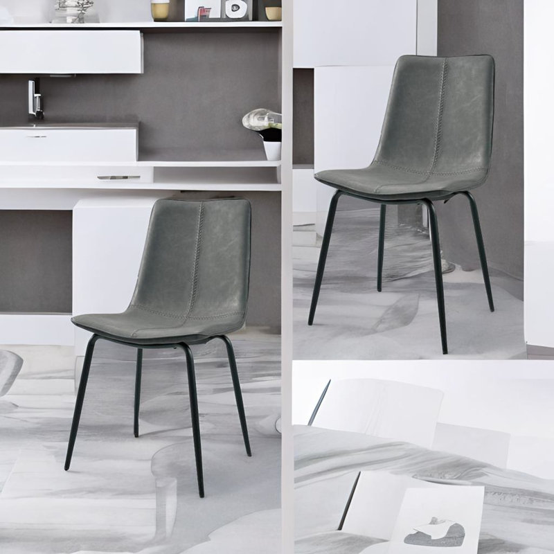 Ludmilla 24'' H Faux Leather Upholstered Metal Side Chair, Gray