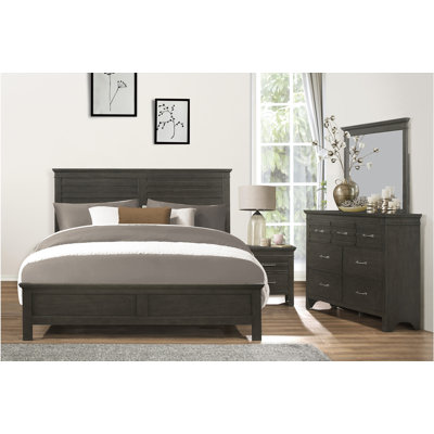 Vonni Farm Charcoal Gray Okume Veneer Panel Bedroom Set King 4 Piece: Bed, Dresser, Mirror, Nightstand -  Red Barrel StudioÂ®, DD972A30A31649A5B31313278CAE6D52