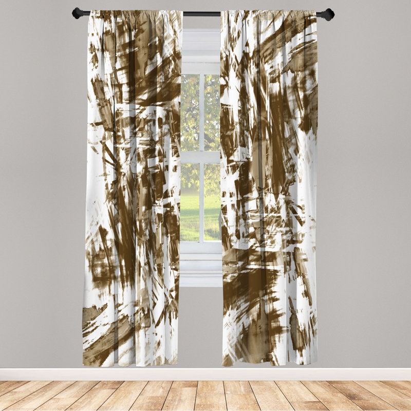 Microfiber Floral Semi-Sheer Rod Pocket Curtain Panels, 28" W x 63" L, Brown