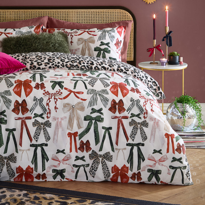 Mila Bows Reversible Duvet Cover Set, Double Duvet Cover Set + 2 Pillowcases