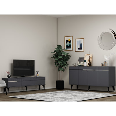 Ensemble de meubles de salon Latacha, anthracite | Meuble télé 70,9 po x 11,6 po x 17,5 po et console 59,1 po x 15,7 po x 31,5 po | Panneau de particules 100% enduit de mélamine, conception durable et moderne pour toute maison