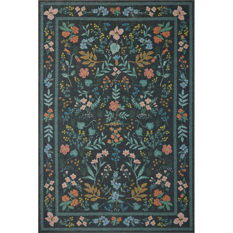Rifle Paper Co. x Loloi Wildwood Charcoal Area Rug, Round 3'9"