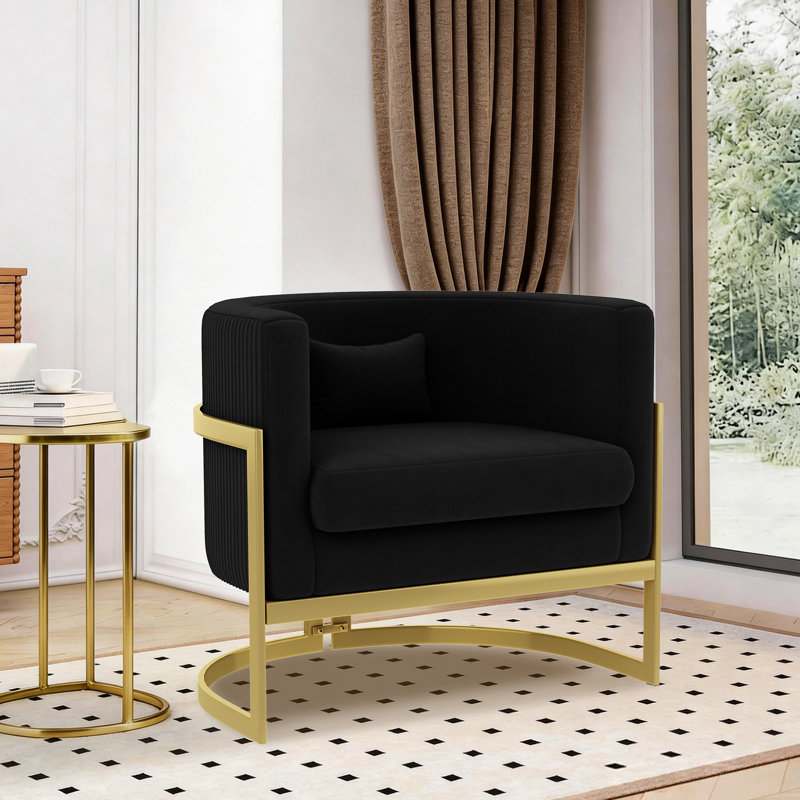 Upholstered Accent Chair, Black Velvet, Gold