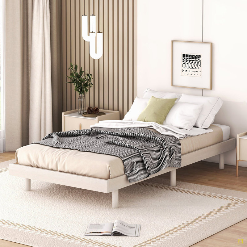 Modern Design Floating Platform Bed Frame, Twin, White
