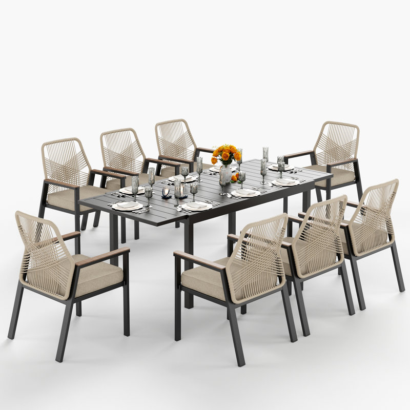 Dayshanay Rectangular 84'' L Outdoor Patio Extendable Dining Set With Rattan Chairs, 8
