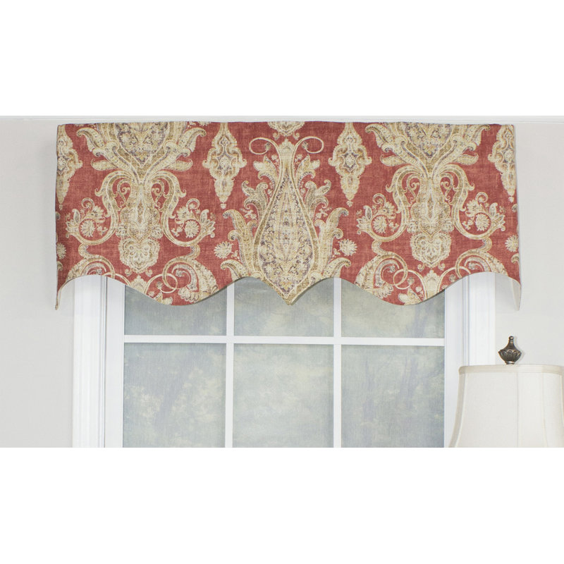 Maybelle Cotton Blend Damask Scalloped Window Valance, Cayenne