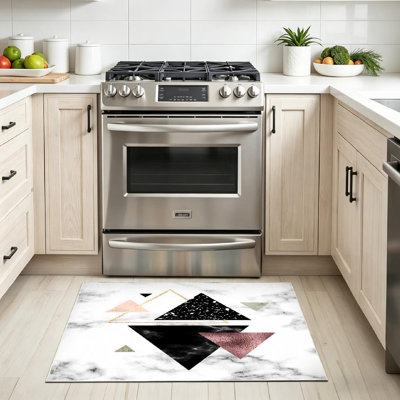 Tapis transparent lavable à la machine, motif géométrique en marbre avec rose doré et intérieur
