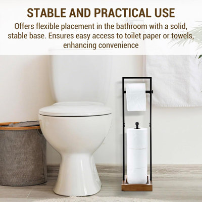 Toilet Paper Holder Stand with Reserve Roll Storage, Black Metal