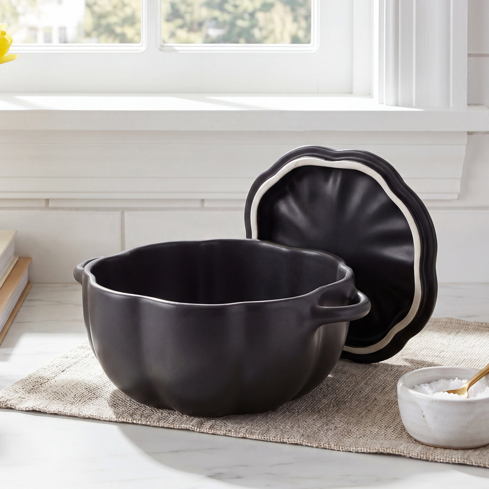 Staub Ceramic Pumpkin Cocotte, Black Matte