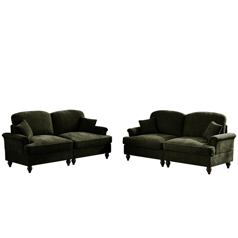 2 places et avec jupes amovibles, dossiers en forme de fleur, tissu chenille doux pour une pièce d'ambiance chaleureuse dans le salon, avec volants, pieds fuselés, rembourrage en mousse haute densité