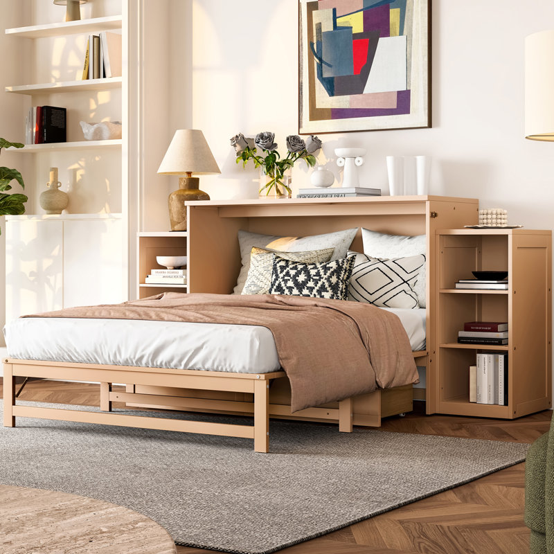 Lit escamotable double avec rangement peu encombrant, Doré