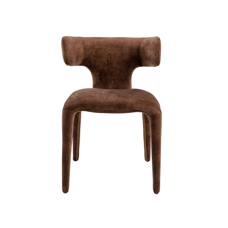 Chaise avec accoudoirs à oreilles Margart, Velours brun clair