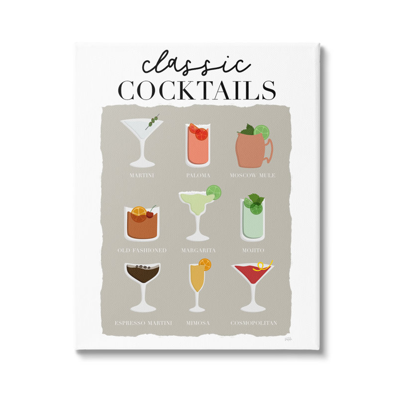 Tableau classique des cocktails, Giclée encadrée blanc bord de mer, H 30 po x l 24 po x P 1,5 po