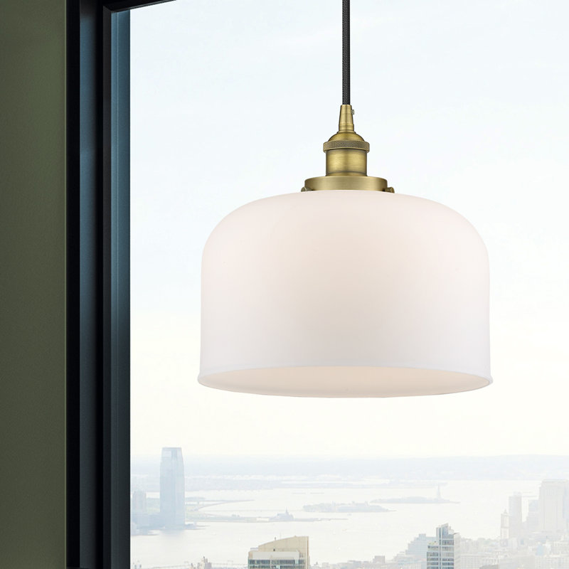 Luminaire suspendu en forme de cloche à 1 lumière Bostonia, Blanc, H 11,75 po x l 12 po x P 12 po, Laiton brossé