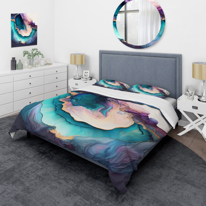 Ensemble de housse de couette en microfibre / polyester Blue Blue Abstract Geode I Bedding