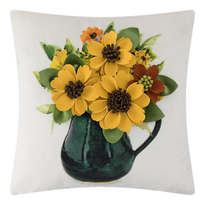 Housse de coussin décoratif décoratif 3D floral 18 po x 18 po jaune velours