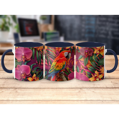 Realistic Animal Design 11oz Accent Mugs –  Ceramic Coffee Cup with a Navy Handle and Interior