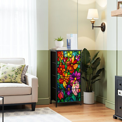 Commode pour commode de chambre à coucher pour commode en verre coloré éclatant Commodes et commodes en tissu avec bacs de rangement à 4 tiroirs