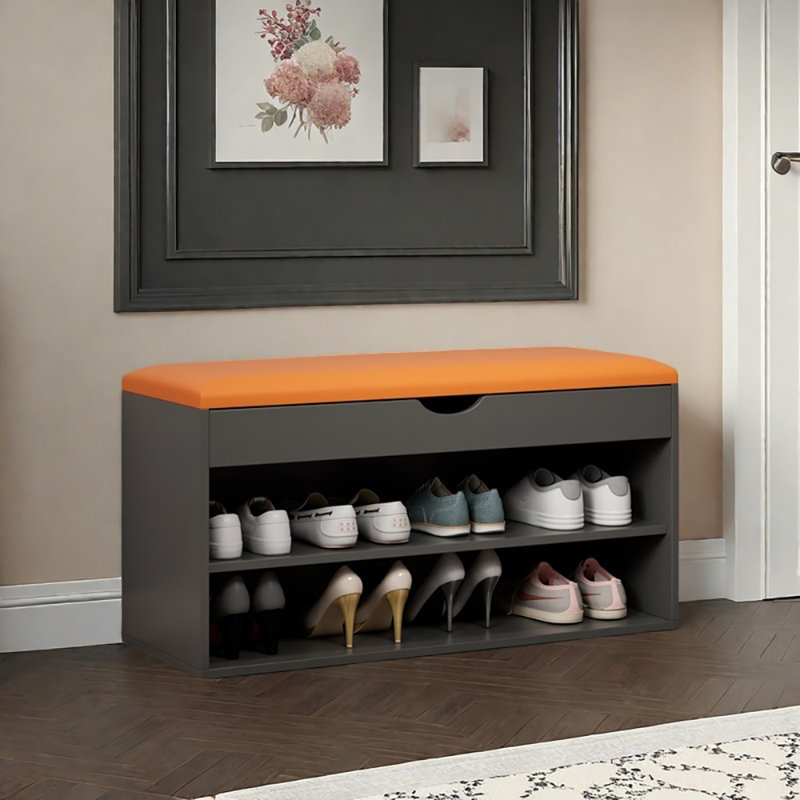 27.6'' Shoe Storage Bench, Gray/Orange