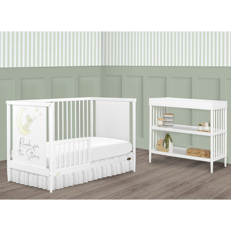 White Pine Moon Bear Convertible Crib with Changing Table