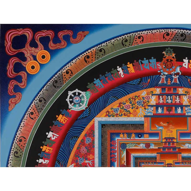 Art mural mandala Kalachakra roue de la vie - Thangka bouddhiste tibétain peint à la main avec décorations en or 24 carats, habilitation sacrée et méditation