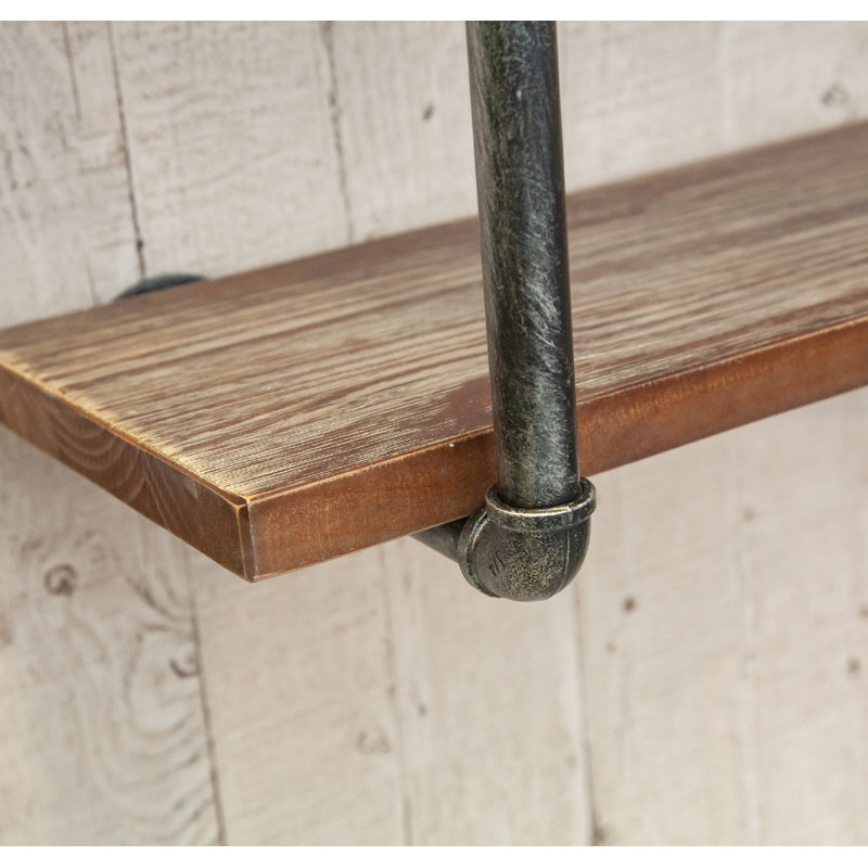 Étagère à tuyaux industrielle étagère en bois rustique moderne avec 3 niveaux de fixation murale