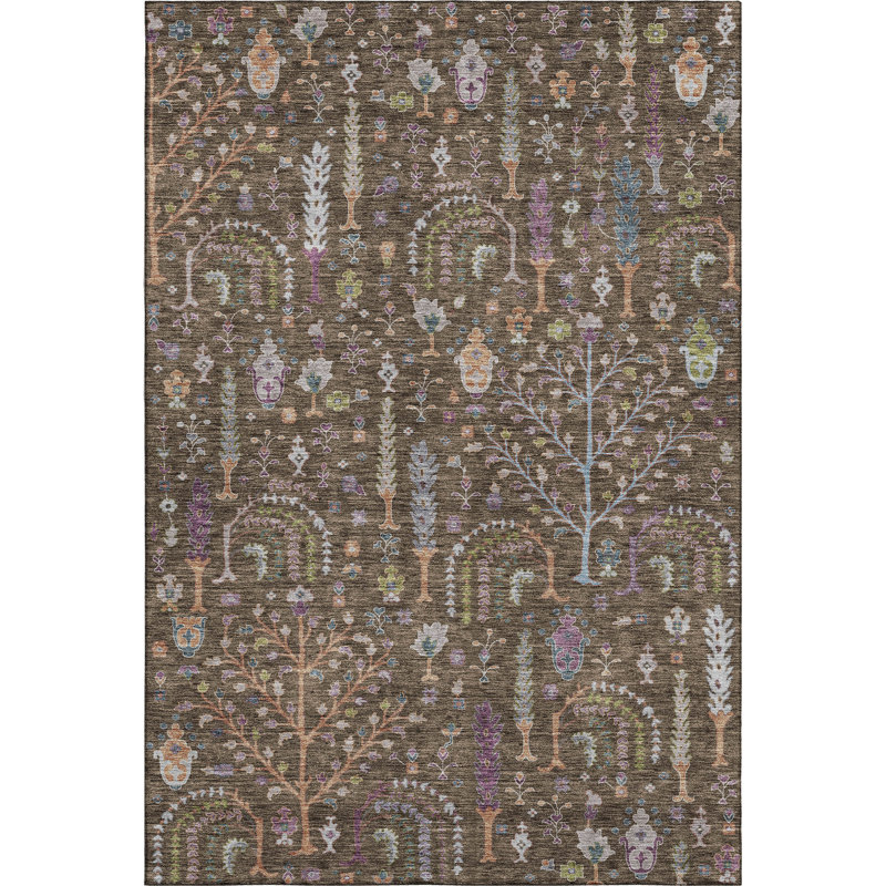 Premium Machine Washable Gurubaksh AMF1152 Floral Rug, Rectangle 5' x 7'6"