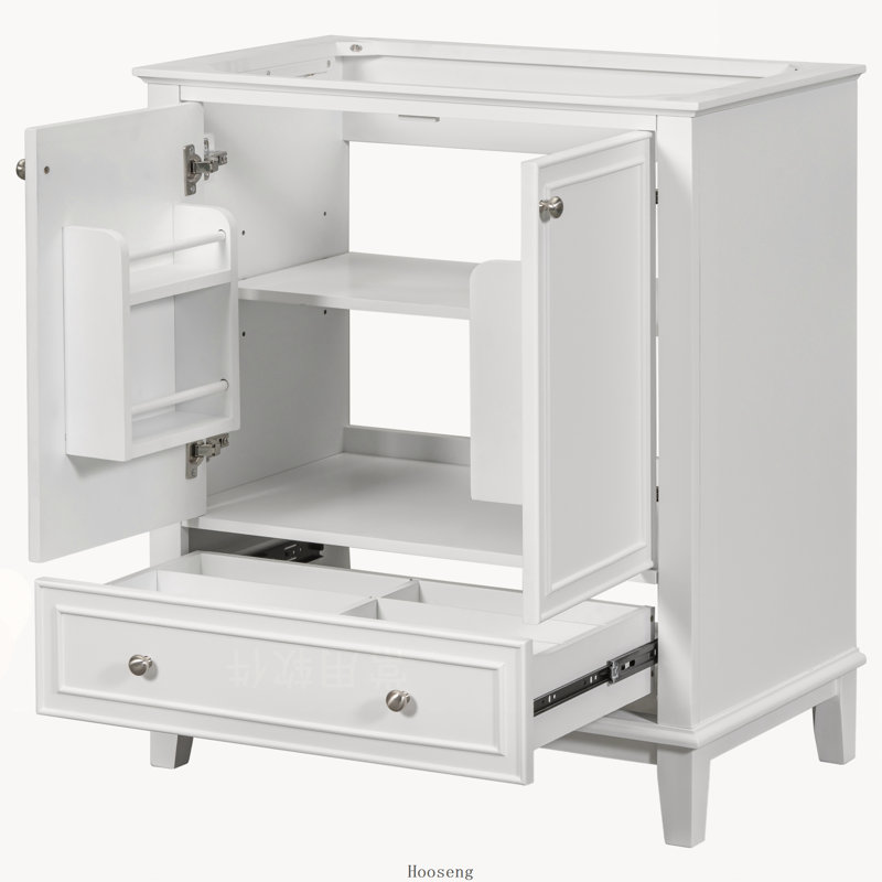 Base de meuble-lavabo autoportant 30 po avec cadre solide et multifonctionnel avec portes et tiroir, blanc, Blanc