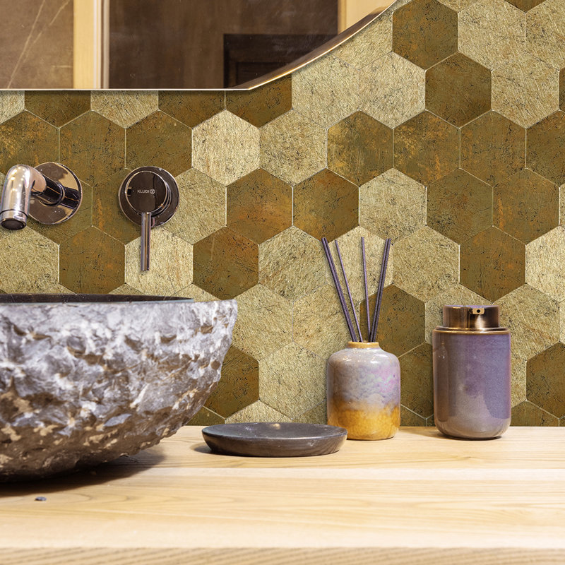 Large Luxe Gold HexaStyle Aluminum Peel and Stick Tile Size:290 x 288 x 4 mm (Pack of 4)