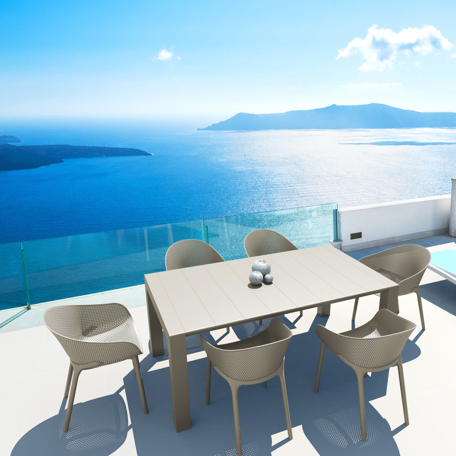Spector 102" Extendable Patio Dining Table, Taupe, 39" W x 70" L x 29.5" H