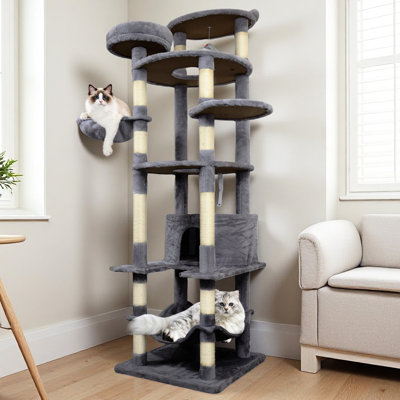 Arbre à chat 78 po en gris foncé avec base stable, poteaux à griffer multiples et grand espace pour chat