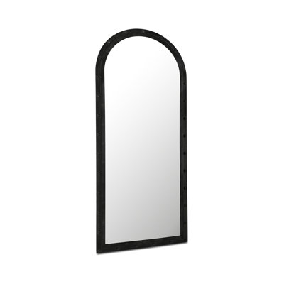 Floor Mirror, Rounded Top, Iron Frame, Rivet Detail, MDF Back Panel, Aged Grey Patina, Grey