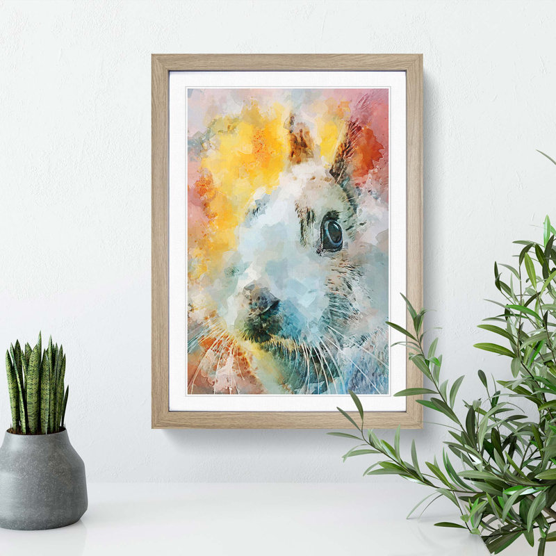 Bunny Rabbit In Abstract - Picture Frame Painting Print, 36cm H x 27cm W x 2cm D, Oak Framed