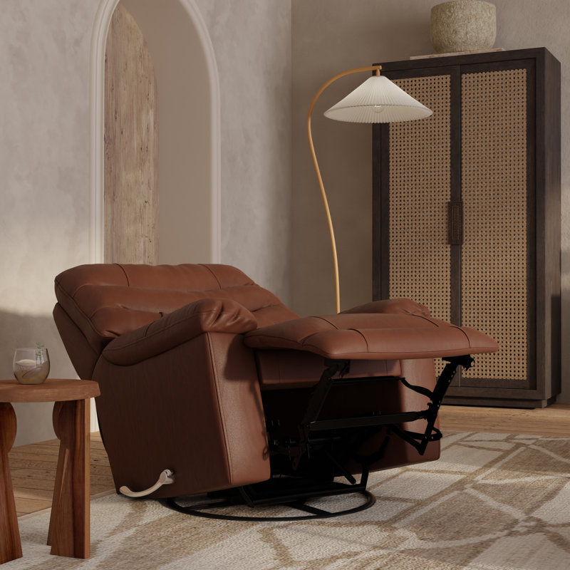 Morris Swivel Glider Recliner with Manual Footrest, Pecan