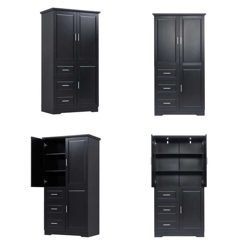 Armoire de rangement haute et large avec portes, Noir