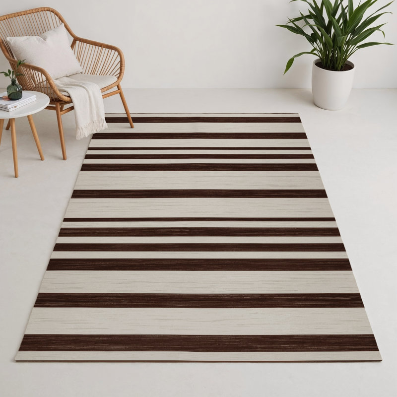 Tapis intérieur / extérieur gris HorizontalStripes, Rectangle 5 pi x 7 pi
