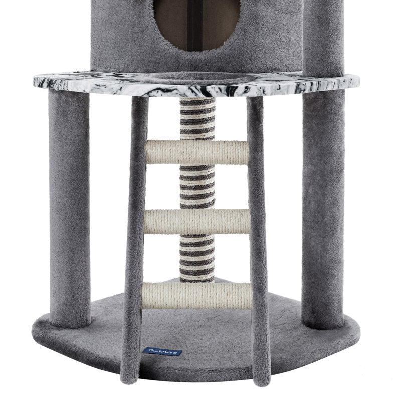 Gray Faux Fur Multi-Level Cat Tree with Hammock