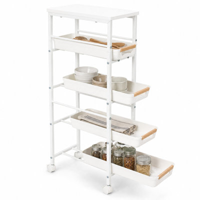 Chariot de rangement mince avec chariot à roulettes et plateau de rangement en bois 20,5 cm 20,5 cm de large MH-2530