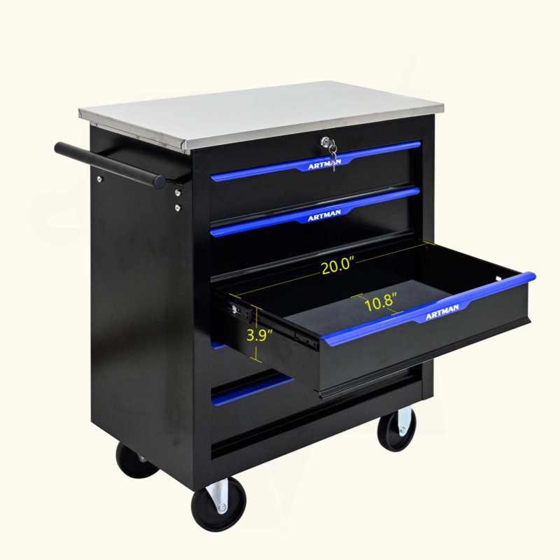 Chariot à outils multifonctionnel à 5 tiroirs avec roulettes, verrouillable et durable pour l'organisation d'ateliers